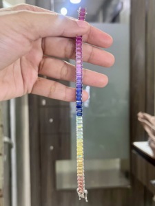 Pulsera de zafiro multicolor, pulsera de zafiro arcoíris de plata de ley 925, pulsera de zafiro colorido de 16 cm, zafiro cultivado en laboratorio - Product Image 4