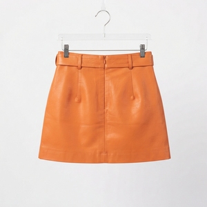 Women's Orange <b>Leather</b> A-Line <b>Mini</b> <b>Skirt</b> Casual Style Shiny Look Breathable Natural Waistline Customized Design Knitted Fabric - Product Image 3