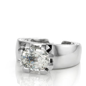 Anillo de compromiso, boda y fiesta de lujo con diamante de laboratorio de corte ovalado y media engaste, anillo nupcial minimalista de oro blanco de 10K/14K/18K para mujer - Product Image 2