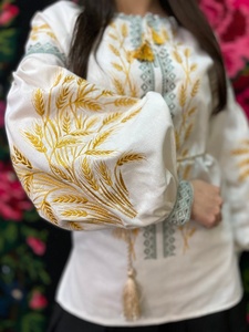 Women's White Top with Golden Embroidery XL Size Cotton and Linen Material Long Sleeves Casual Dress with Plain Printing - Product Image 3