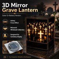 Lanterne Solaire de Tombe Effet Miroir Infini 3D, Lampe LED Solaire en Forme de Croix pour Cimetière, Lumière Commémorative Extérieure, Vente en Gros