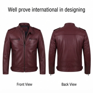 Mens Premium PU <b>Leather</b> Winter Waterproof <b>Jacket</b> Cognac <b>Brown</b> Multi Panel Custom Debossed Logo Zipper Closure Biker Outerwear - Product Image 3