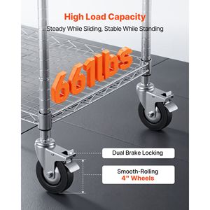 Carrello Utilitario Commerciale a 3 Ripiani in Acciaio con Griglia Metallica Resistente e Ruote per Lavori in Cucina - Product Image 3