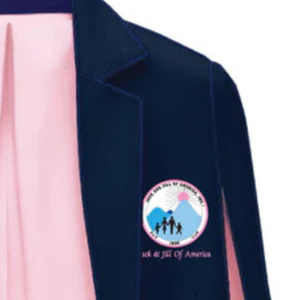 Blazer Cape Jack and Jill pour femme, bleu marine, veste de costume cintrée, tenue élégante et formelle, logo brodé, blazer de bureau élégant - Product Image 5