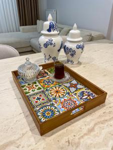 Plateau en bois imprimé style Mid-Century, motif rétro, pour décoration intérieure vintage, plateau de service en gros - Product Image 5