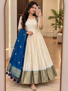 <b>Women</b>’s Cotton Spun Silk <b>3</b>-<b>Piece</b> Anarkali <b>Suit</b> with Matching Silk Dupatta - Product Image 3