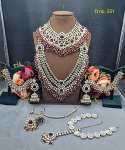 Triangular Motif Bridal <b>Jewellery</b> <b>Set</b> With Jhumka Earring Antique Gold Plated Traditional Ethnic <b>Wedding</b> Wear <b>Jewellery</b> Supplier - Product Image 3