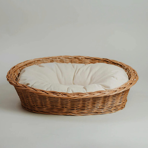 Lit pour animaux de compagnie rond en rotin tissé à la main avec coussin, confortable et doux, pour chat et chien, en osier naturel, fauteuil pour animaux de compagnie, confortable, écologique, fait à la main - Product Image 1