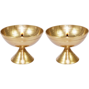 Lámpara de aceite de latón puro, diseño de cuenco redondo Deepam, acabado dorado, Diya tradicional para Puja, Mandir, templo en casa, festival Diwali, adoración - Product Image 3