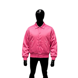 Chaqueta Varsity Rosa Personalizada de Satén para Hombre y Mujer, Chaqueta Bomber de Béisbol Lisa de Primera Calidad con Cuello Clásico y Botones a Presión - Product Image 1
