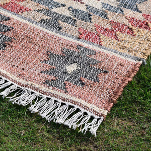 Alfombra de Escalera Hecha a Mano de Yute y Algodón, Diseño Tribal Geométrico, Alfombra de Pasillo Natural Estilo Boho, Tejido Plano Reversible y Lavable para el Hogar - Product Image 3