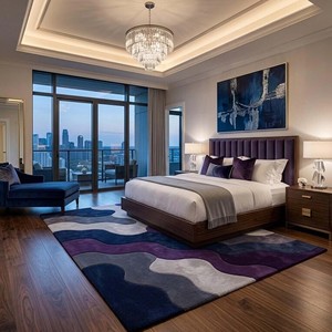 Tapis Moderne Abstrait Tufté à la Main, Motif Violet, Bleu Marine, Gris, Tapis de Luxe pour Salon, Chambre, Décoration Intérieure, Œuvre d'Art - Product Image 6