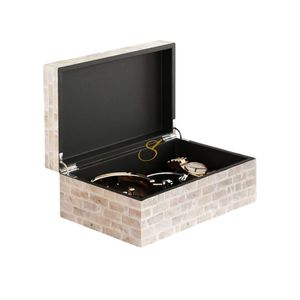 Caja de Joyería Rectangular de Madera con Tapa de Nácar Hecha a Mano para Guardar Aretes, Pulseras y Relojes - Product Image 4