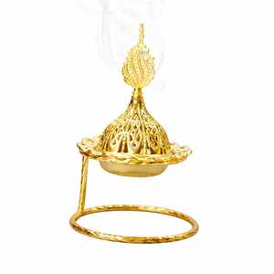 Luxury Gold Metal Ceramic Bakhoor Burner Arabic <b>Incense</b> Burner Home Decor <b>Incense</b> <b>Holder</b> - Product Image 2