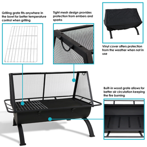 Modern 36 Inch Steel Fire Pit with BBQ <b>Grill</b> Mesh Cover and Poker for Outdoor Patio Heating - Product Image 1
