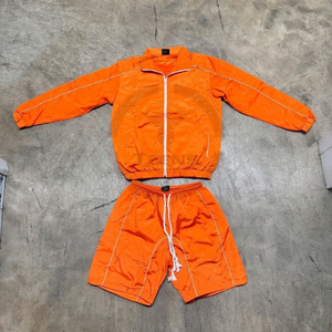 Unisex Blue Color Blocking Tracksuit Set Quarter-Zip Jacket Shorts Quick Dry Polyester Sporty Summer Wear Adult Size - Product Image 4