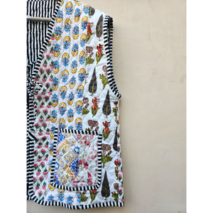 Chaqueta Varsity de Algodón Acolchada Reversible Hecha a Mano de Talla Grande Diseño Floral Único de Retazos y Estampados Geométricos - Product Image 3