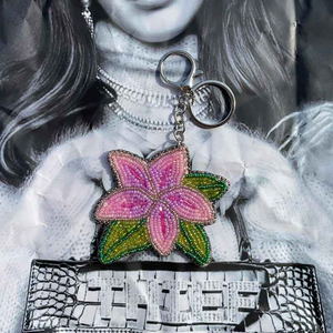 Beaded Lily Flower <b>Bag</b> <b>Charm</b> Handmade Embroidery Keychain Purse Accessory Classic BY MULTI CRAFT - Product Image 5