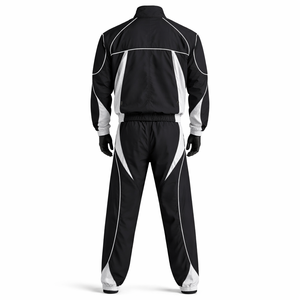 Black White Color Blocked Windproof Track Suit Zipper Closure Elastic Waist Regular Fit All Seasons Outdoor Wear <b>Windbreaker</b> Set - Product Image 2