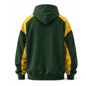 Sudadera con Capucha para Hombre, Verde y Amarillo, Manga Raglán, Bloques de Color, Logotipo Frontal, Casual, Otoño, Corte Regular, Tejido de Felpa - Product Image 3