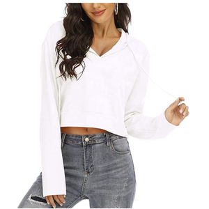 <b>White</b> Winter Crop <b>Hoodie</b> for <b>Men</b> Long Sleeve V Neck Pullover Eco-Friendly Casual Sweatshirt Wholesale Price 2026 Regular Fit - Product Image 1