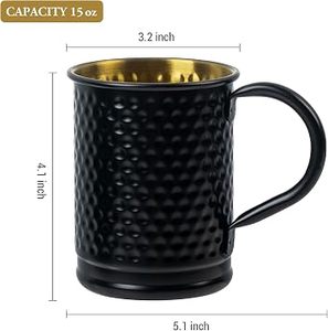 Mug en acier inoxydable martelé noir avec intérieur doré, poignée moderne, tasse à boisson pour les fêtes, résistant à la chaleur - Product Image 5