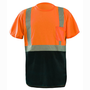 Camiseta de Trabajo Reflectante de Alta Visibilidad para Hombre, Manga Corta, Transpirable, con Bloques de Color, Ropa de Seguridad, Corte Regular, Naranja y Negro, Tejido - Product Image 3