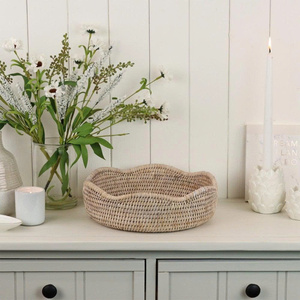 Round <b>Storage</b> <b>Basket</b> Eco Friendly Decorative <b>Wicker</b> Organizer Tray Rustic Elegant Home <b>Storage</b> <b>Basket</b> for Living Room Bedroom - Product Image 2