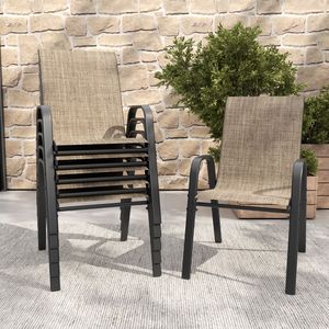 Set di 6 Sedie da Pranzo da Esterno con Seduta Larga Ergonomica, Capacità di 350 Libbre per Sedia, Tessuto Teslin Impermeabile e Resistente alla Ruggine - Product Image 4