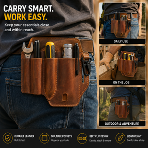 Customizable Leather Waist <b>Tool</b> <b>Bag</b> with Multiple Pockets Belt Clip Utility Pouch for Electricians Carpenters Mechanics DIY Work - Product Image 4