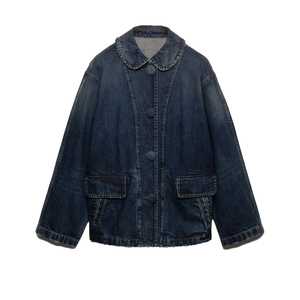 Women 100% Cotton Washed <b>Denim</b> Blouson <b>Jacket</b> Regular Fit Zip Vintage Streetwear <b>Cropped</b> Casual Outerwear Custom Private label - Product Image 3