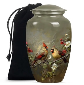 Grande urne funéraire en aluminium à motif floral pour cendres d'adultes, conteneur commémoratif avec base verte et motif de fleurs colorées - Product Image 2
