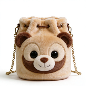 Bolso de peluche personalizado súper suave de oso marrón claro con cara triste, con asa y cremallera, unisex - Product Image 6