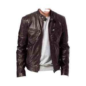 Veste en cuir pour homme 100% authentique de qualité supérieure, en toile, avec col montant, style urbain élégant, très vendue - Product Image 3