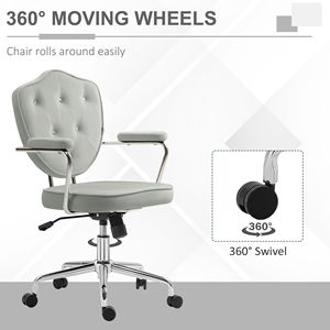 Sedia Girevole Direzionale in Velluto Grigio con Design Trapuntato a Bottoni per Ufficio Domestico - Product Image 6