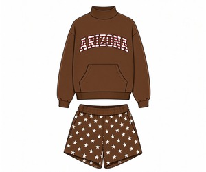 Ensemble décontracté pour femmes, sweat-shirt imprimé à col montant, short coordonné à motif étoile, doux et confortable - Product Image 4