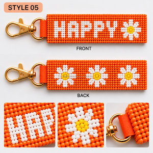 พวงกุญแจลูกปัดรูปหัวใจ Good Vibes Smiley Love พร้อมสายคล้องข้อมือลูกปัดสองด้าน ขายส่ง ป้ายห้อยกระเป๋าแบบกำหนดเอง ลายใบโคลเวอร์นำโชค ลายดอกเดซี่ - Product Image 2