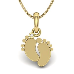 Colgante de Huella de Bebé en Oro Amarillo con Diamante Redondo, Estilo Lindo, Joyería Unisex - Product Image 2