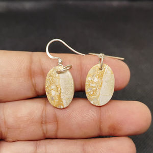 Pendientes Hechos a Mano de Plata de Ley 925 Maciza con Gema de Mármol Sabalgarh Genuino - Product Image 1