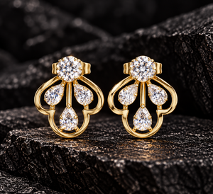 Pendientes de Diamantes Cultivados en Laboratorio con Corte Redondo, Oro de 14K y 18K, Diseño Floral de Tres Pétalos, 0.27Ct DEF VVS, Elegantes Pendientes Finos para Novia, ODM - Product Image 1