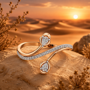 Anillo Abierto con Diamante Cultivado en Laboratorio con Corte Pera para Mujer, Diseño Inspirado en la Naturaleza, Oro de 10K, 14K, 18K y Plata 925, 935, Joyería Fina - Product Image 1