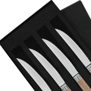 Ensemble de 4 couteaux à steak en acier Damas, lames tranchantes avec manches en bois Pakkawood blond, boîte cadeau pour couper le bœuf et la viande au dîner - Product Image 2