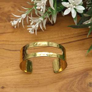 Gold Plated Hammered Wide Cuff <b>Bracelet</b> | Open Bangle Wrist Jewelry Statement <b>Bracelet</b> for Women Minimalist Handcrafted - Product Image 3
