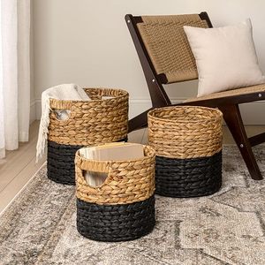 Water Hyacinth <b>Storage</b> <b>Basket</b> Handwoven Natural Organizer <b>Basket</b> <b>with</b> Handles for <b>Shelves</b> Laundry Wholesale - Product Image 6
