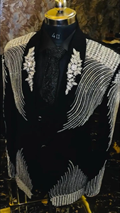 Men’s Black Tuxedo Blazer with <b>Sequin</b> Embroidered Shoulder Designer Wedding Party Suit <b>Jacket</b> with Shawl Lapel - Product Image 6