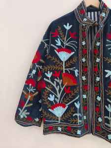 Veste en velours bleu marine brodée à la main style indien, robe de mariée bohème, veste de festival, cadeau de Noël - Product Image 3