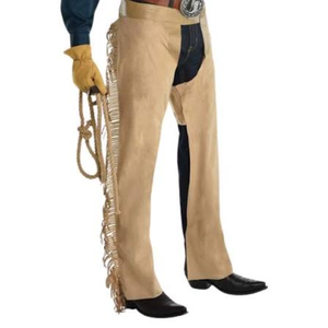 Chaps de cowboy en daim beige faits à la main Royal International avec franges, équipement de protection pour les jambes pour l'équitation et le rodéo, pour hommes - Product Image 3