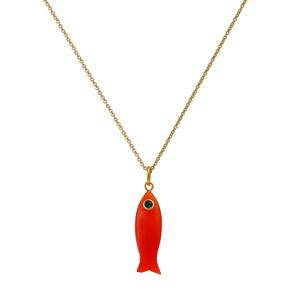 Collier tendance avec pendentif poisson en cornaline sculpté à la main, chaîne à maillons en laiton plaqué or, cadeau de fête - Product Image 2