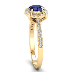 Anillo REYES de Oro Sólido de 14K con Diamante y Piedra de Nacimiento, Corte Brillante Redondo, Zafiro Azul de 0.84 Quilates, para Mujer - Product Image 3