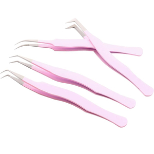Juego de pinzas de extensión de pestañas de acero inoxidable multicolor con estuche de cuero ecológico, pinzas injertadas - Product Image 1